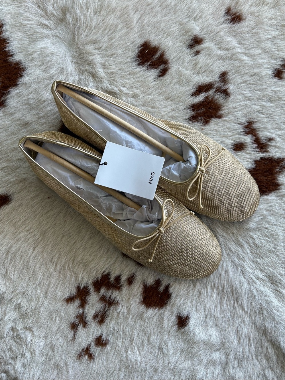 Gold Weave Bow Ballet Flats New!
